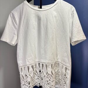 Zara White Short Sleeve Top with Lace Detail